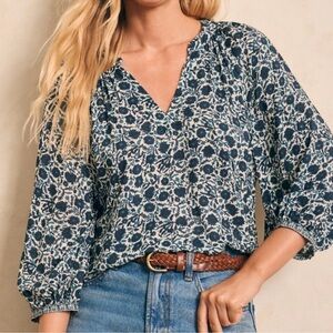 FAHERTY BLUE FLORAL BOHO PORTIA BLOUSE WOMENS size XS
